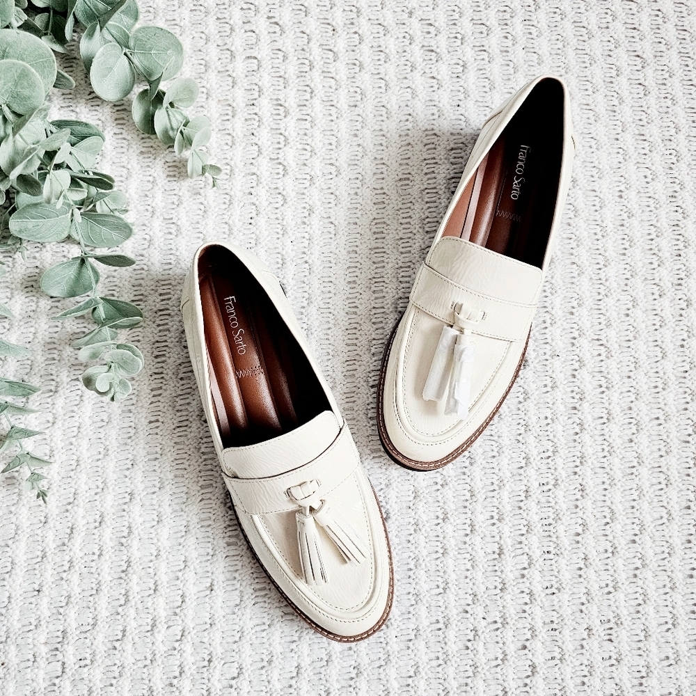 Franco Sarto Carolynn Tassel Loafers Neutral Patent Slip On Lug Sole Vamp NWOT 8 - Picture 15 of 16